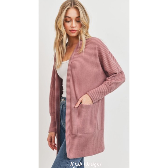 ❤️ LAST 2! Mauve Super Soft Brushed Thermal Relaxed Fit Pocket Cardigan! - Picture 3 of 7
